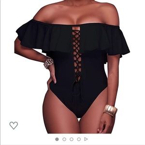 Tempt Me off-shoulder lace up swimsuit